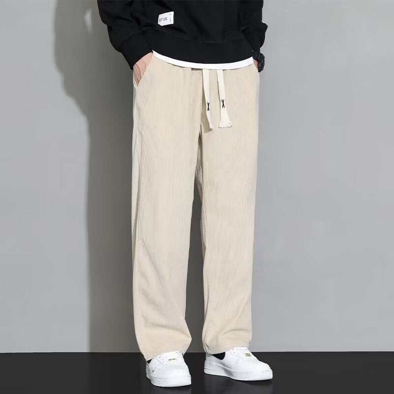 Khaki Corduroy Straight Pants Fleece-Lined Thickened High Street Casual Pants - Image 5